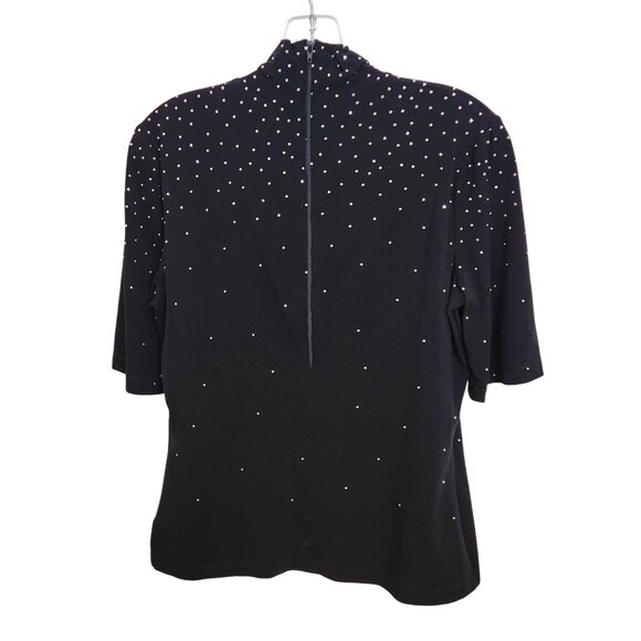 Vintage Black Sheer fabric silver studded top, blouse, zipper back - Picture 2 of 2